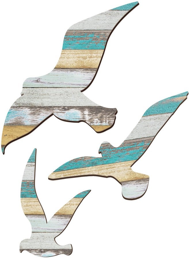 Lemicin 3Pcs Wood Seagull Beach Wall Decor Nautical Coastal Theme Art Adhesive Seagull Sculpture Sea Birds Lake House Ocean Wall Decor Vintage Ornaments for Home Bathroom Living Room - Image 1